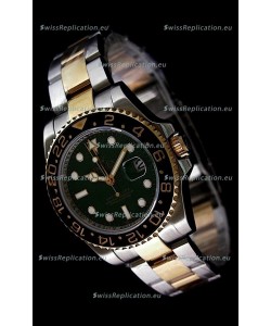 Rolex GMT Master II Swiss Replica Two Tone Gold Watch in Black Ceramic Bezel