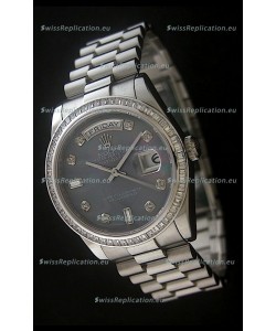 Rolex Day Date Just Japanese Replica Watch in Mop Black Dial
