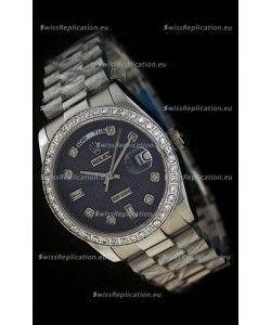 Rolex Day Date Just Japanese Replica Watch in Printed Purple Dial