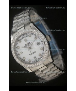 Rolex Day Date Just Japanese Replica Watch in Pearl White Dial