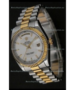 Rolex Day Date Just Japanese Replica Two Tone Gold Watch in White Dial