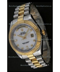 Rolex Day Date Just Japanese Replica Two Tone Gold Watch in Mop White Dial