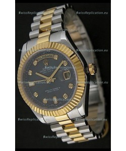 Rolex Day Date Just Japanese Replica Two Tone Gold Watch in Mop Grey Dial