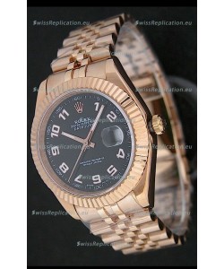 Rolex Datejust Japanese Replica Rose Gold Watch in Black Dial