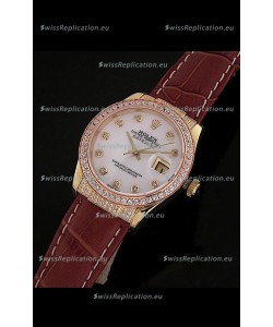 Rolex DateJust Japanese Mens Replica Yellow Gold Watch in Mop White Dial