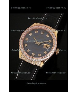 Rolex DateJust Japanese Mens Replica Yellow Gold Watch in Colorful Mother of Pearl Dial