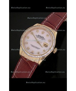 Rolex DateJust Japanese Mens Replica Yellow Gold Watch in White Mother of Pearl Dial