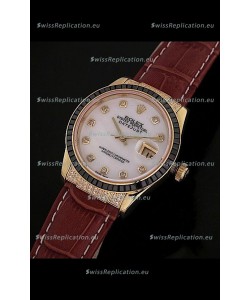 Rolex DateJust Japanese Mens Replica Yellow Gold Watch in Diamond Markers