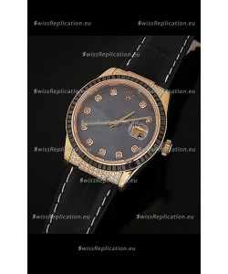 Rolex DateJust Japanese Mens Replica Yellow Gold Watch in Diamond Markers