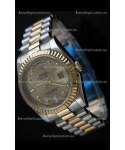 Rolex Day Date Just Japanese Replica Two Tone Gold Watch in Golden Dial