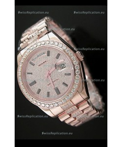 Rolex Day Date Japanese Automatic Rose Gold Watch in Ruby Stick Markers