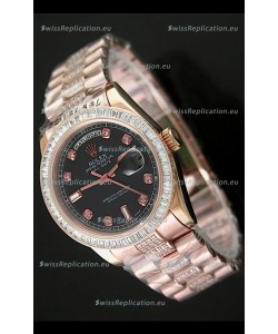 Rolex Oyster Perpetual Day Date Japanese Rose Gold Automatic Watch in Black Dial