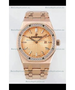 Audemars Piguet Royal Oak 33MM Rose Gold Casing Gold Dial 1:1 Mirror Replica Watch