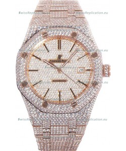 Audemars Piguet Royal Oak 15400 Iced Out Stick Markers Dial in Rose Gold Casing Swiss Replica Watch