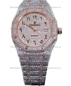 Audemars Piguet Royal Oak 15400 Iced Out Arabic Dial in Two Tone Rose Gold Casing Swiss Replica Watch