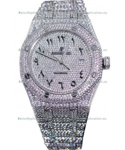 Audemars Piguet Royal Oak 15400 Iced Out Arabic Dial in Stainles Steel Casing Swiss Replica Watch
