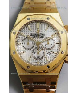 Audemars Piguet Royal Oak Chronograph Yellow Gold White Dial Steel Strap Swiss Replica Watch