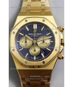 Audemars Piguet Royal Oak Chronograph Yellow Gold Blue Dial Steel Strap Swiss Replica Watch