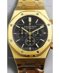 Audemars Piguet Royal Oak Chronograph Yellow Gold Black Dial Steel Strap Swiss Replica Watch
