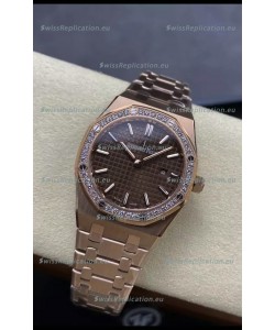 Audemars Piguet Royal Oak 33MM 904L Rose Gold Brown Dial 1:1 Mirror Replica Watch