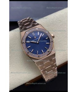 Audemars Piguet Royal Oak 33MM 904L Rose Gold Blue Dial 1:1 Mirror Replica Watch