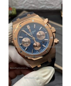 Audemars Piguet Royal Oak Chronograph Rose Gold Blue Dial Leather Strap Swiss Replica Watch