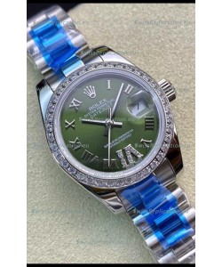 Rolex Datejust 28MM Swiss Replica in 904L Steel in Green Dial - 1:1 Mirror Replica