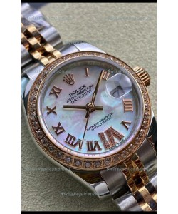 Rolex Datejust 28MM Swiss Replica in 904L Rose Gold Two Tone Case in Pearl Dial - 1:1 Mirror Replica
