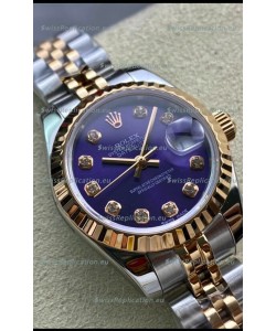 Rolex Datejust 28MM Swiss Replica in 904L Rose Gold Two Tone Case in Purple Dial - 1:1 Mirror Replica