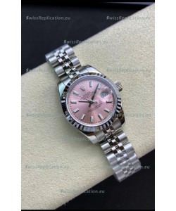 Rolex Datejust 28MM Swiss Replica in 904L Steel in Pink Dial - 1:1 Mirror Replica