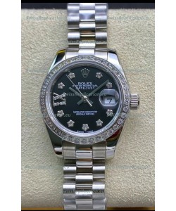 Rolex Datejust 28MM Swiss Replica in 904L Steel in Black Dial - 1:1 Mirror Replica