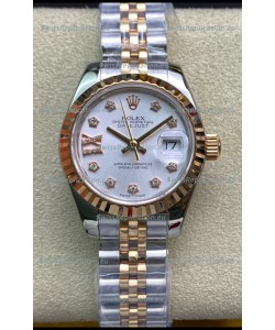 Rolex Datejust 28MM Swiss Replica in 904L Steel 2 Tone Rose Gold in White Dial - 1:1 Mirror Replica