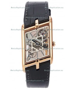 Cartier Tank Asymétrique Rose Gold Casing Watch in Leather Strap Swiss Replica