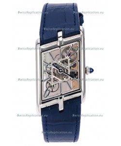 Cartier Tank Asymétrique Stainless Steel Casing Blue Strap Watch in Leather Strap Swiss Replica