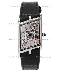 Cartier Tank Asymétrique Stainless Steel Casing Watch in Leather Strap Swiss Replica