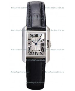 Cartier Tank Anglaise Stainless Steel Watch in Black Leather Strap Swiss Quartz Watch 30MM