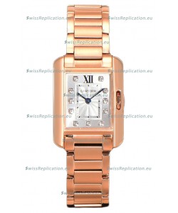 Cartier Tank Anglaise Rose Gold Watch in Steel Strap Diamonds Markers Swiss Quartz Watch 30MM