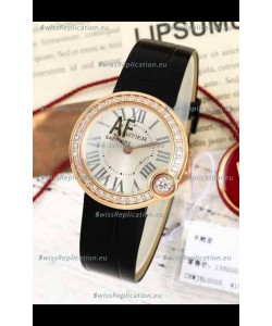 Ballon Blanc De Cartier Swiss Quartz Replica Watch Diamonds Bezel Rose Gold Casing Leather Strap 