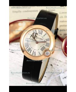 Ballon Blanc De Cartier Swiss Quartz Replica Watch in Rose Gold Casing Leather Strap 