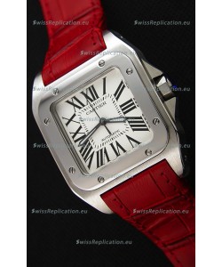 Cartier Santos De Cartier 1:1 Mirror Replica Red Strap 33MM Ladies Watch 