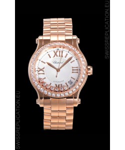 Chopard Happy Sport 1:1 Mirror Swiss Automatic Replica Watch 36MM in Rose Gold Casing White Dial