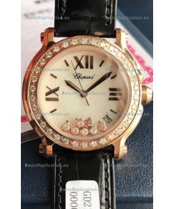Chopard Happy Rose Gold Swiss Quartz Watch 1:1 Mirror Replica - Genuine Diamonds 