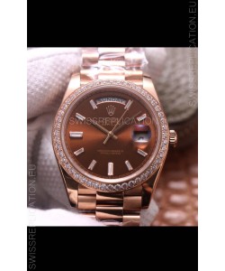 Rolex Day Date Presidential 904L Steel Rose Gold 40MM - Brown Dial 1:1 Mirror Quality Watch