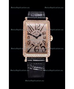 Franck Muller Long Island Color Dreams Pink Gold Swiss Watch in Black Strap
