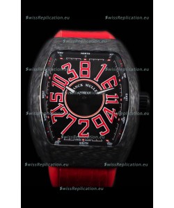 Franck Muller Vanguard Carbon Casing Red Indexes Swiss Watch