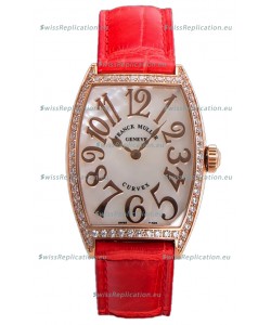 Franck Muller Cintree Curvex Mother of Pearl Dial Watch in Rose Gold Plating - Red Strap 
