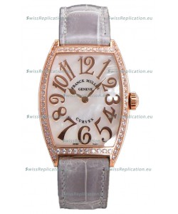 Franck Muller Cintree Curvex Mother of Pearl Dial Watch in Rose Gold Plating - Grey Strap 