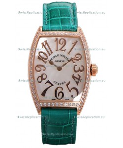 Franck Muller Cintree Curvex Mother of Pearl Dial Watch in Rose Gold Plating - Green Strap 