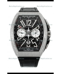 Franck Muller Vanguard V45 Chronograph 904L Steel Black Dial with Diamonds Swiss Watch