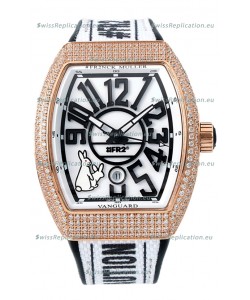 Franck Muller "Fr2nck" Vanguard Rabbit Edition Swiss Replica Watch in Rose Gold Diamonds